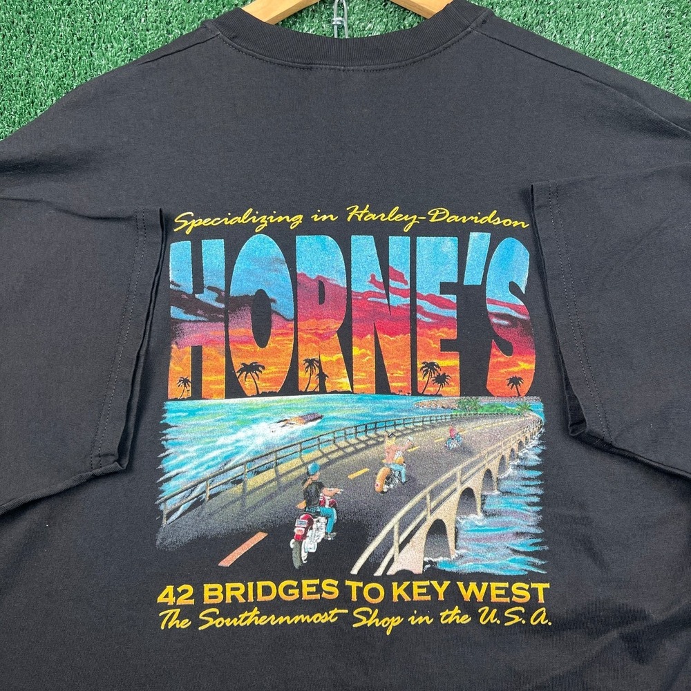 VTG Harley-Davidson T-Shirt Mens XL Black Key West FL Biker Flag Graphic USA 90s